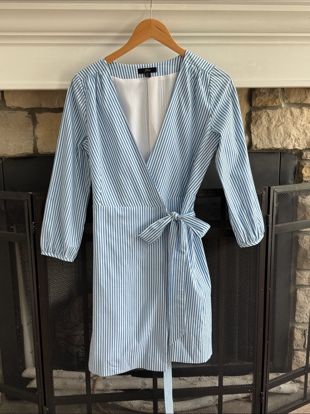 J. Crew Light Blue Stripe Wrap Dress with Tie Waist, 2P